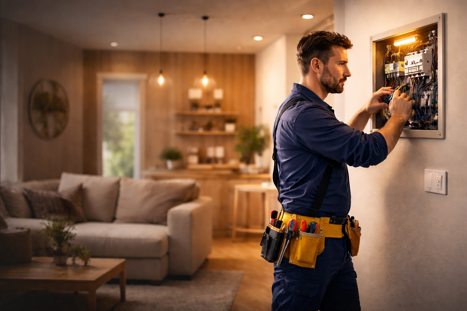electrician working on house electricity