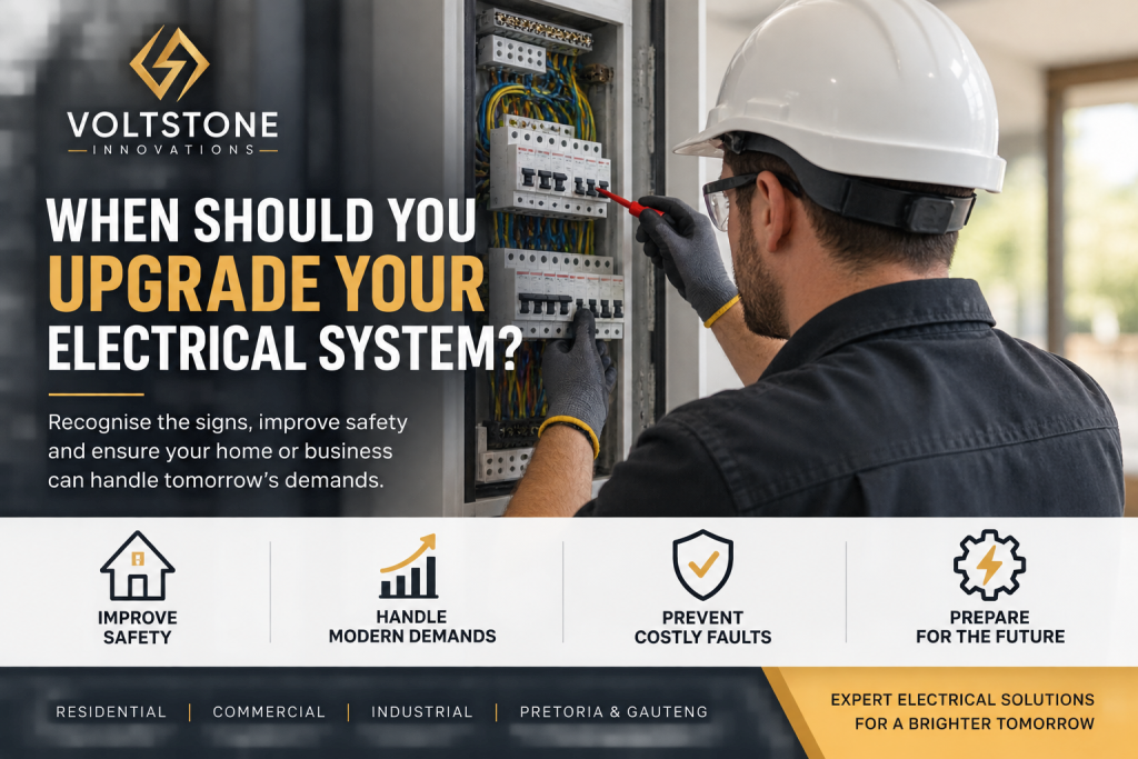 Electrician upgrading an electrical system and DB board in a residential property.